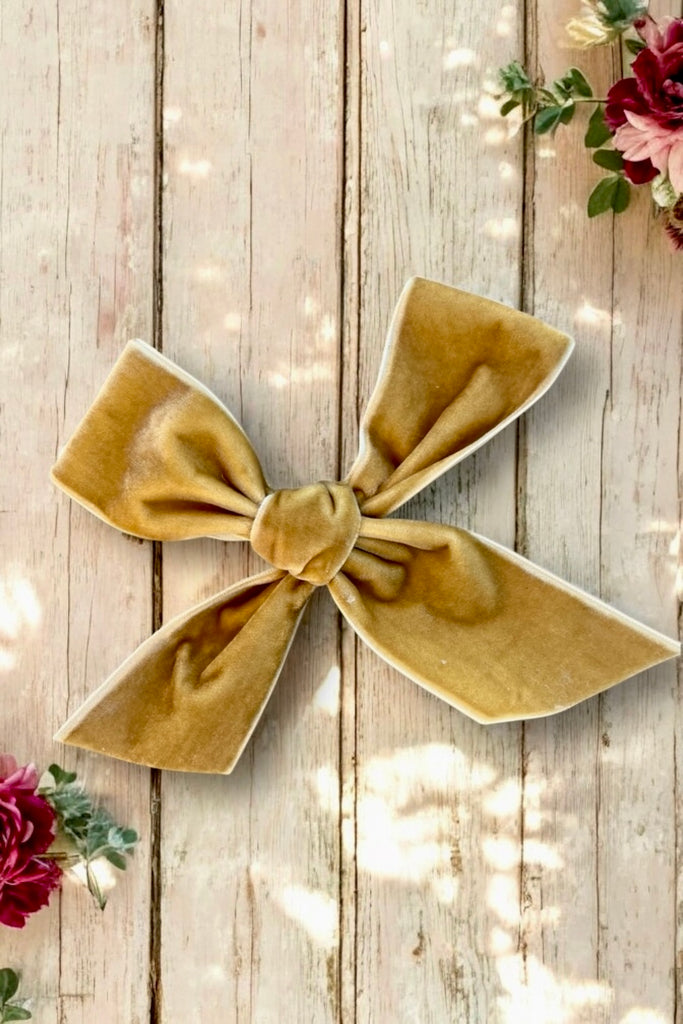 Large Velvet Pinwheel Bow Clip | Gold