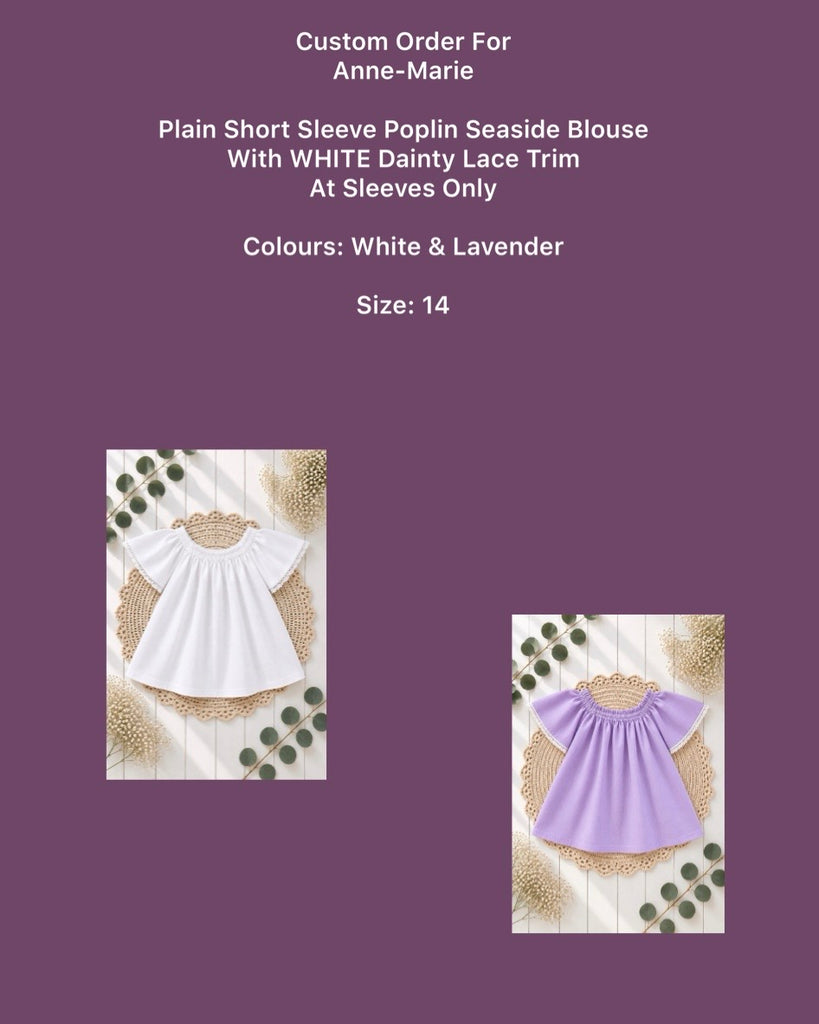 Custom Order For Anne-Marie | 1x Seaside Blouse in White + 1x Seaside Blouse in Lavender ~ Sz 14