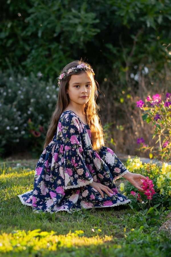 Boho Dress | Whispering Blooms in Navy