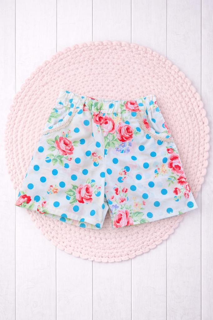 Pocket Shorts | Spots & Roses | From the Flower Sugar Collection by Lecien | OOP & Hard to Find | OOAK ~ Sz 5