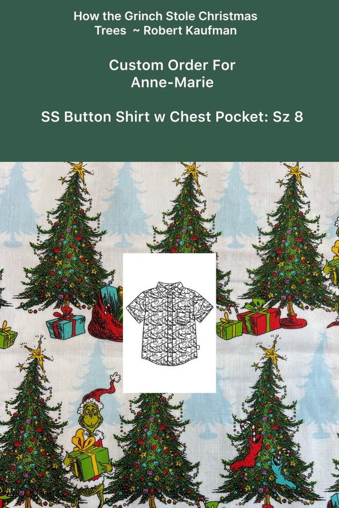 Custom Order For Anne-Marie | Button Shirt ~ Sz 8 | How the Grinch Stole Christmas
Trees  ~ Robert Kaufman