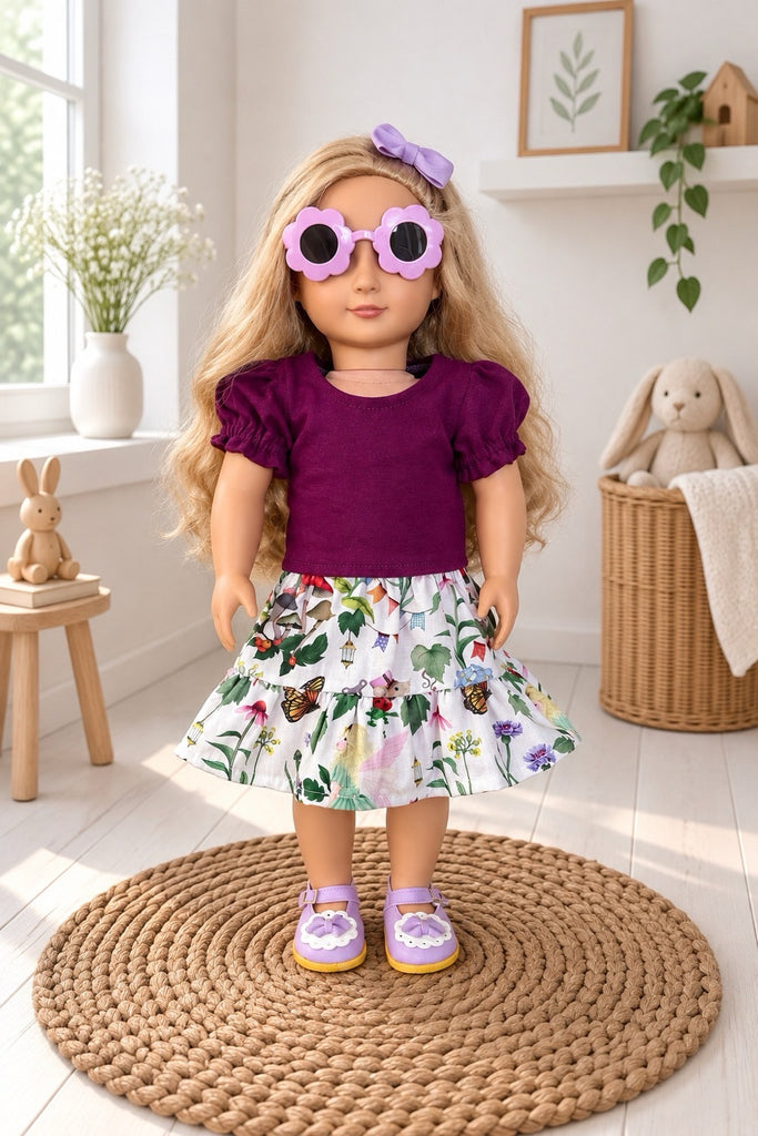 For Bess | Magic Faraway Tree Skirt in White & Plum Bubble Tee + Free Accessories Including Sunnies | For Our Gen Dolls