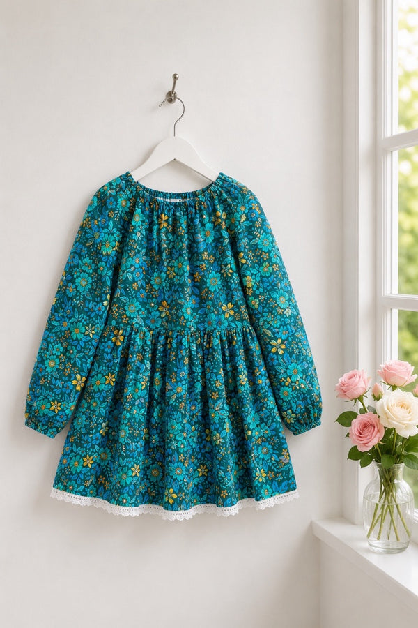 Long Sleeve Vintage Seaside Dress 
‘Evelyn Floral’
In Teal
By Studio E