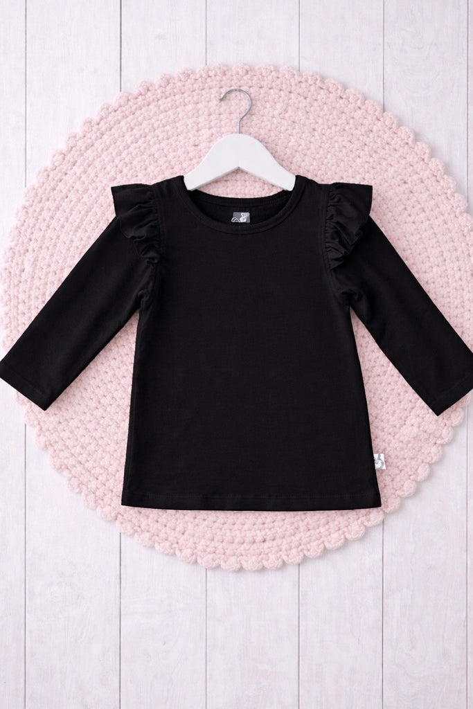 For Samara ~ Sz 5 | New 2026 Collection |  Long Sleeve Flutter Tee | Black