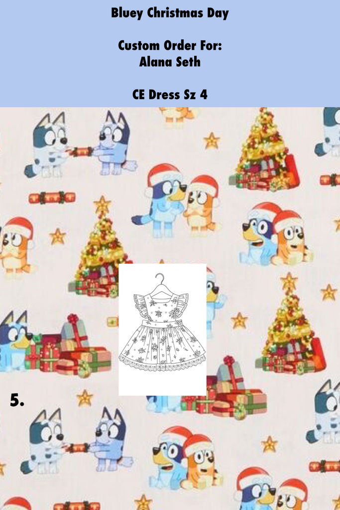 Custom Order for Alana Seth | Bluey Christmas Day | Charlotte Emma Dress ~ Sz 4