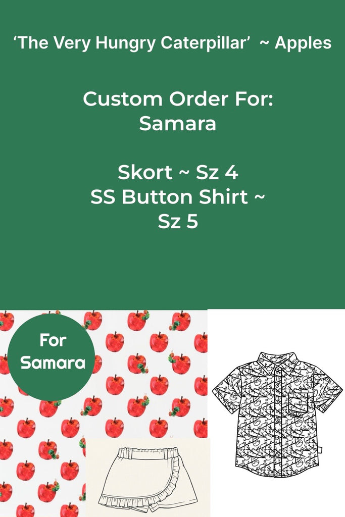 Custom Order For Samara | Skort ~ Sz 4 & 
SS Button Shirt ~ Sz 5 | The Very Hungry Caterpillar ~ Apples