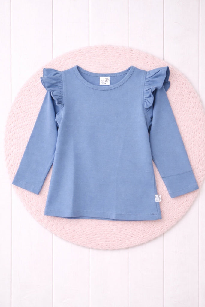 New 2026 Collection |  Long Sleeve Flutter Tee | Dusty Blue