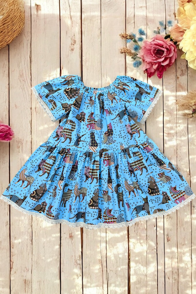 Vintage Seaside Dress | Cat Toss in Aqua from the Life  is Better With Cats Collection by Sykel | OOAK ~ Sz 4