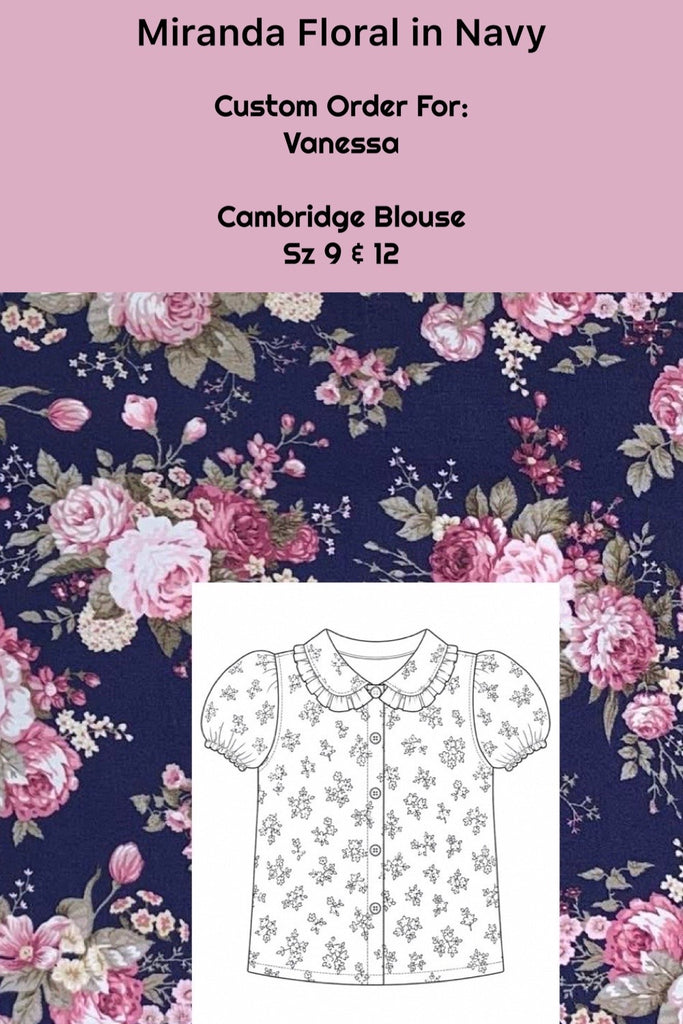 Custom Order For Vanessa Jensen | Miranda in Navy | Cambridge Blouse ~ Sz 9 & 12