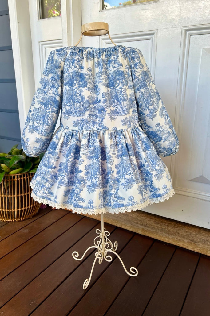 For Rebecca Boag~ Sz 4 | Long Sleeve High Waisted Twirling Dress | Jouy in Blue