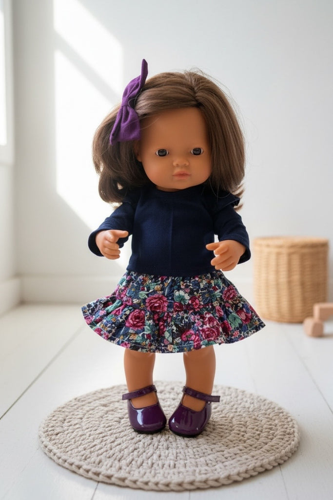 For Anne-Marie| Dolly Skirt & Bamboo Tee + Free Shoes & Hair Clip| For Miniland Dolls