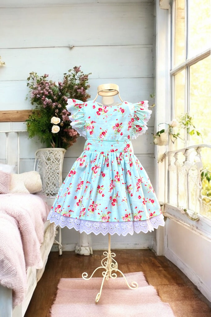 Charlotte Emma Dress | Roses on Sky | From the Floral Collection by Lecien | OOAK ~ Sz 3