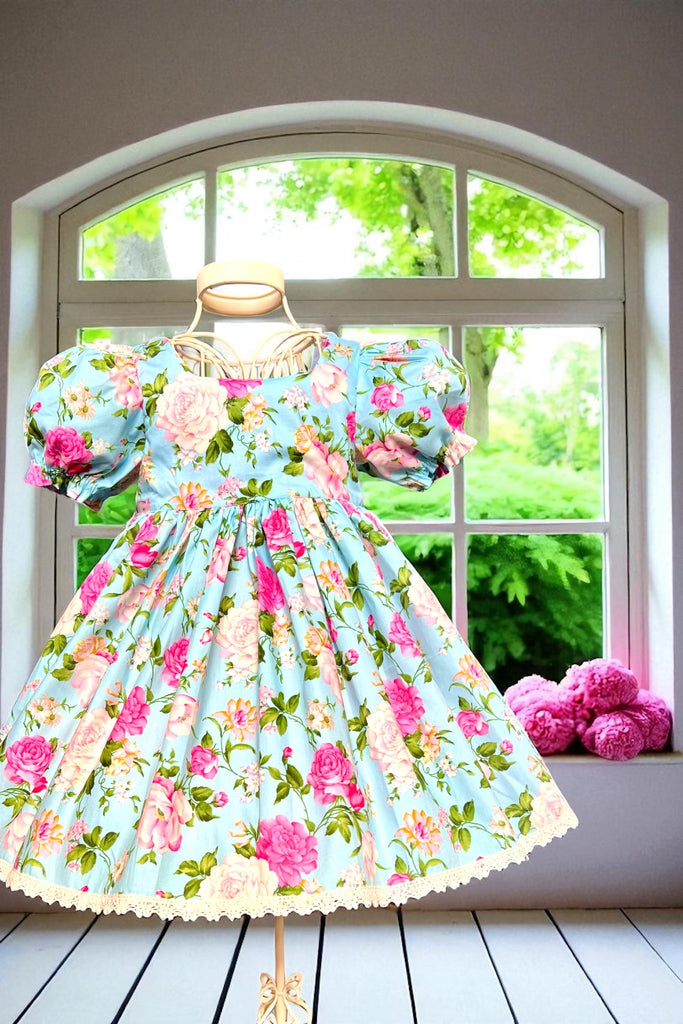 For Anne-Marie ~ Sz 10 | Babydoll Dress ‘Whispering Blooms’ In Sky Blue