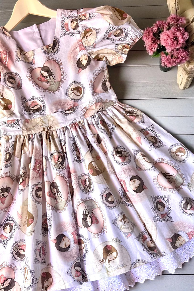 Puff Sleeve Anglaise Dress 
‘All For The Love’
From the Mirabelle Collection 
by Santoro of London 
for Quilting Treasures
Rare, OOP, (2015)
OOAK ~ Sz 8