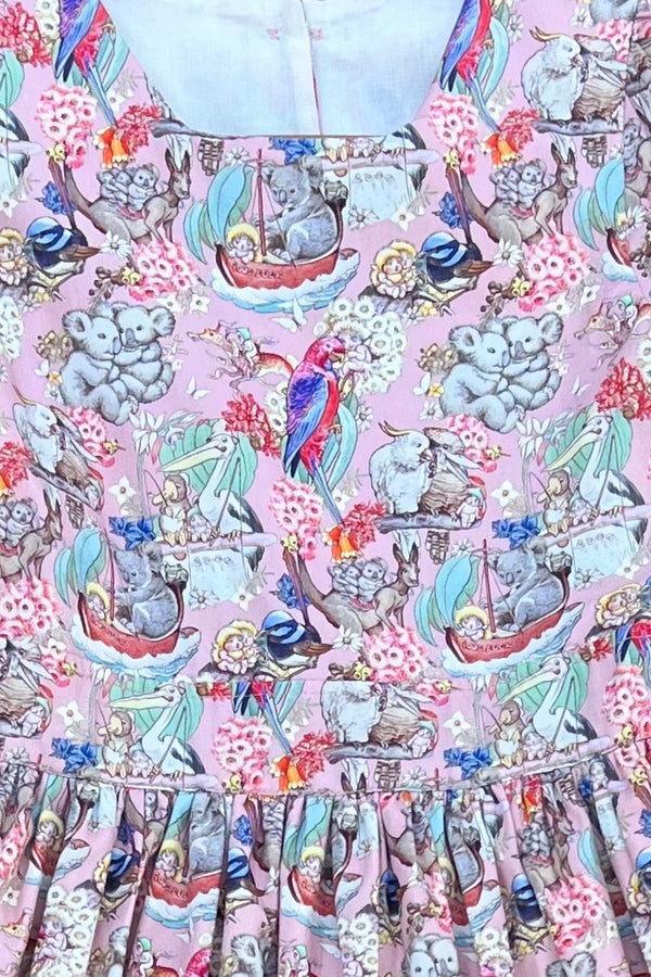 Puff Sleeve Anglaise Dress | ‘Gumnut Aussie Adventure’ by May Gibbs in Dusty Pink | Sz 10