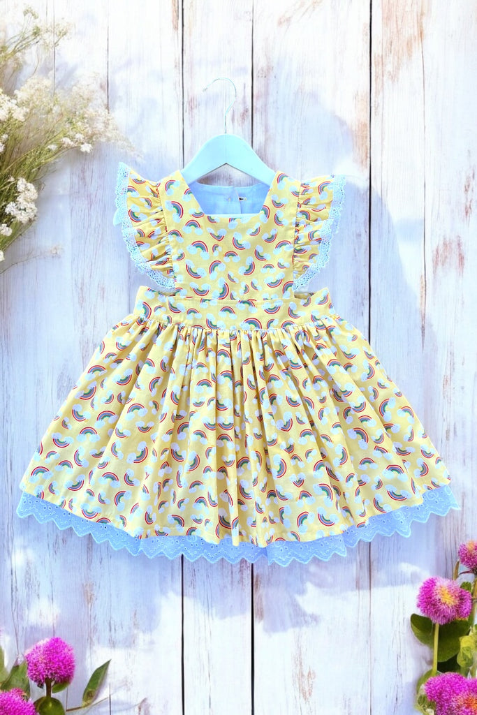 For Bess | Charlotte Emma Dress | Yellow Rainbows | Noah & Friends Collection | By Liza Lewis for Clothworks | OOAK ~ Sz 4