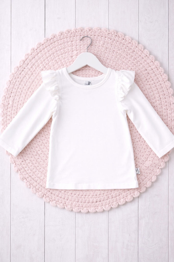 New 2026 Collection 
Long Sleeve Flutter Tee
White