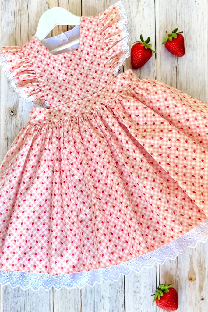 Charlotte Emma Dress | Strawberry Check | From the Farm Girls Unite Collection by Poppie Cotton | OOAK ~ Sz 7