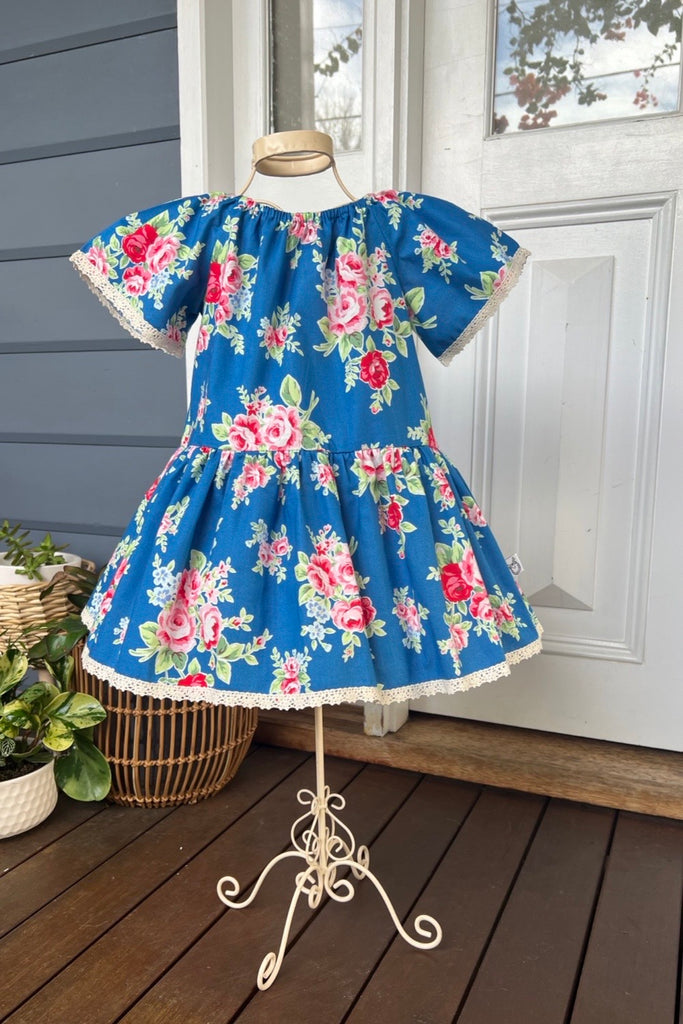 For Bess ~ Sz 8 | Vintage Seaside Dress | Flower Sugar in Royal Blue by Lecien