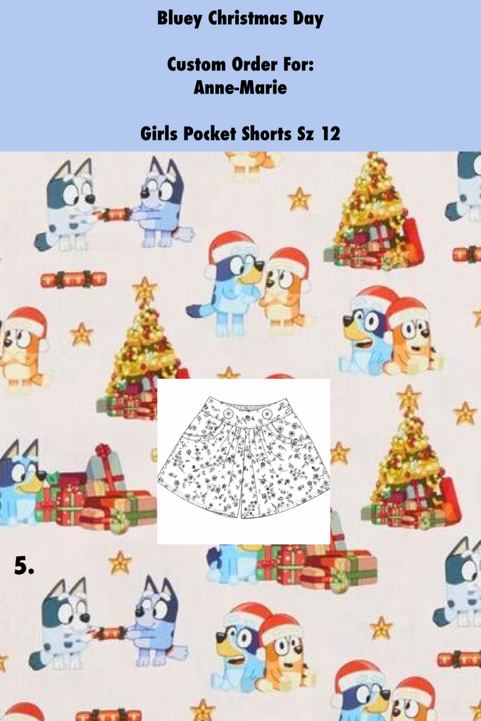 Custom Order For Anne-Marie | Bluey Christmas Day | Girls Pocket Shorts ~ Sz 12