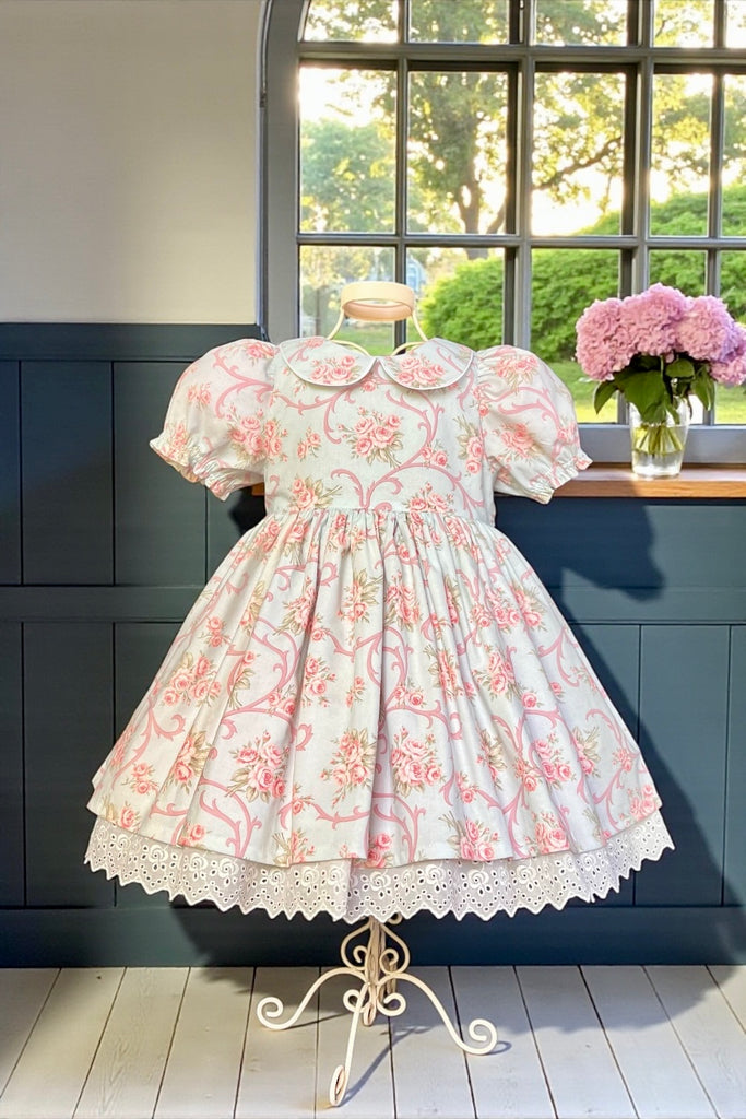 Rose Bay Anglaise Dress
‘Somerset Cottage’
By Robyn Pandolph (2009)
OOP, Rare, Collectible Fabric 
OOAK ~ Sz 6