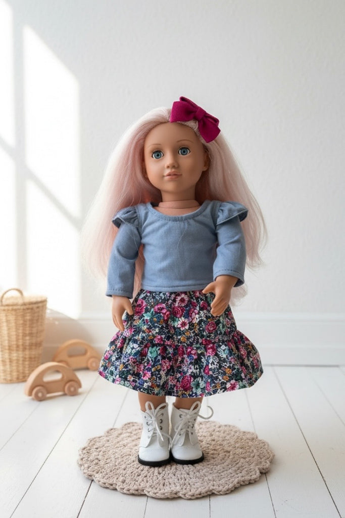 For Anne-Marie | Dolly Skirt & New Bamboo Flutter Tee + Free Lace Up Shoes & Hair Clip
For Our Generation Dolls