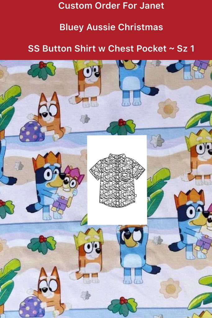Custom Order For Janet | Button Shirt Sz 1 | Bluey’s Aussie Christmas
