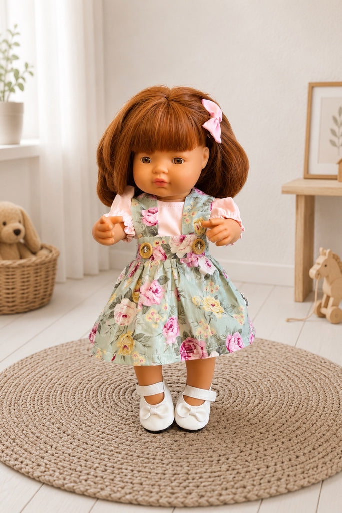 For Donna | Dolly Suspender Skirt & Bubble Tee + Free Shoes & Hair Clip | For Miniland Dolls