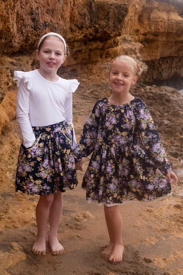 Long Sleeve Vintage Seaside Dress | Claire in Purple