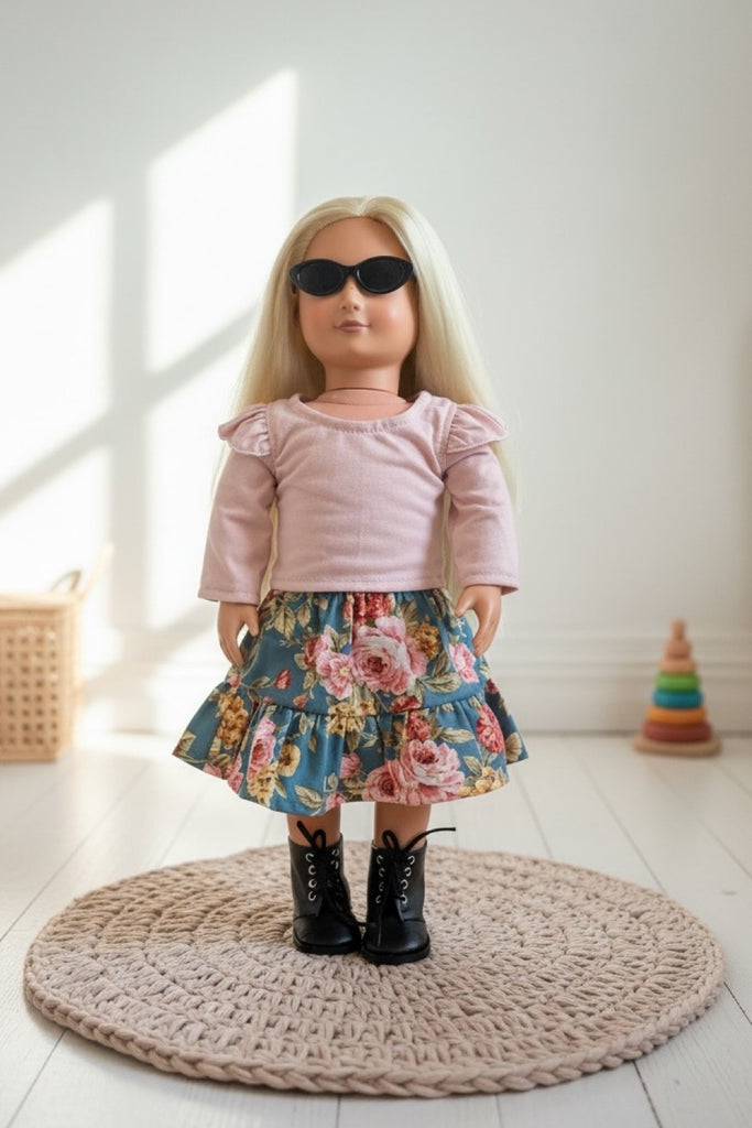 For Vanessa Jensen | Dolly Skirt & New Bamboo Flutter Tee + Free Lace Up Boots & Sunnies | For Our Generation Dolls