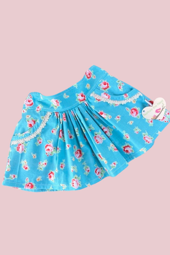Pocket Skirt | Lecien Flower Sugar ~ Small Rose Turquoise ~ Sz 0