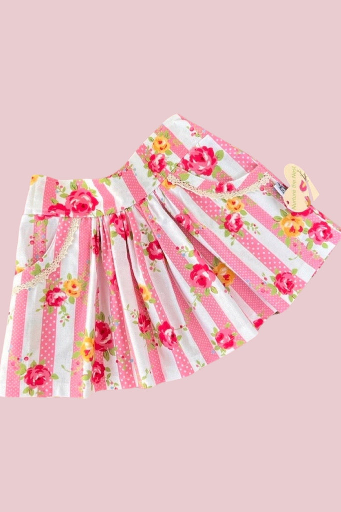 Pocket Skirt ~ Made with Vintage Lecien fabric ‘Flower Sugar’ ~ Roses, Stripes & Dots in Pink ~ Sz 1