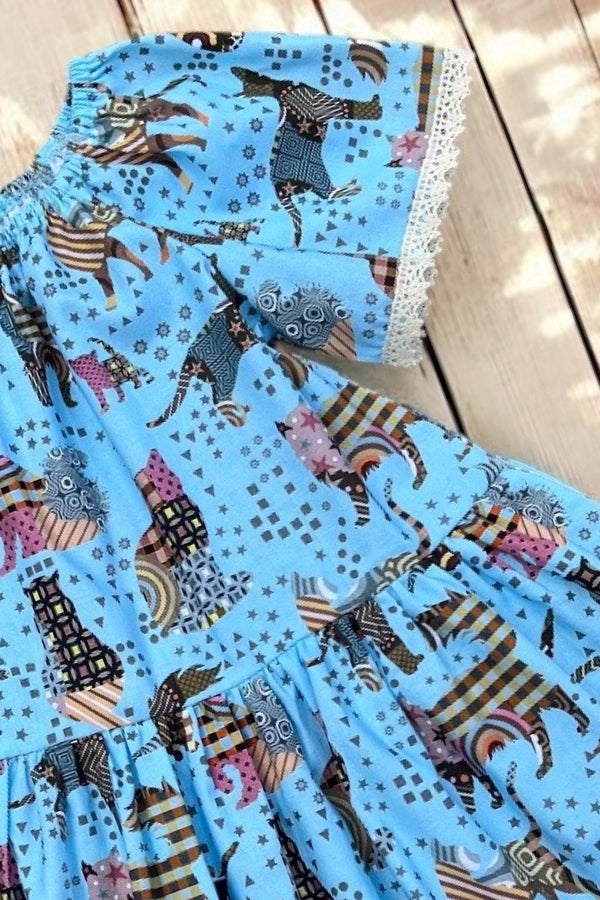 Vintage Seaside Dress | Cat Toss in Aqua from the Life  is Better With Cats Collection by Sykel | OOAK ~ Sz 4