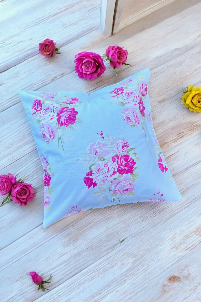 For Vanessa Jensen | Cushion Cover | Slipper Roses in Blue by Tanya Whelan