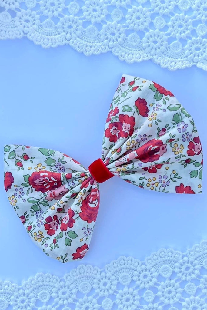 Large Pinch Bow Clip w Velvet Contrast | Liberty of London Tana Lawn Fabric | Felicity F