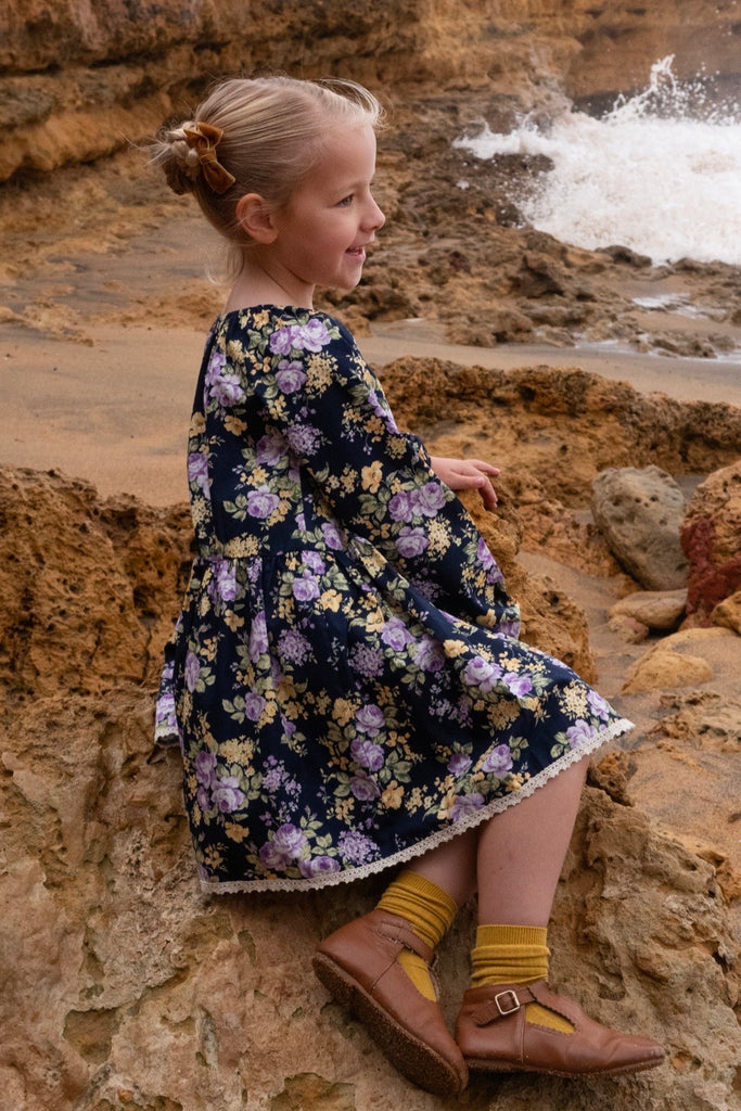 Long Sleeve Vintage Seaside Dress | Claire in Purple