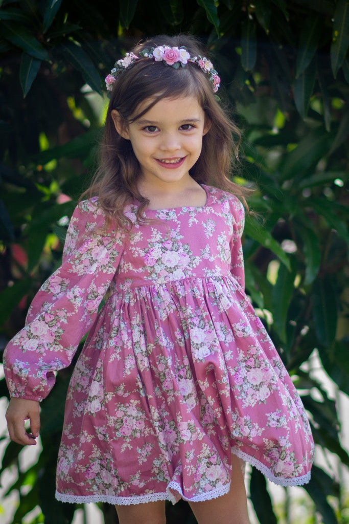 For Samara ~ Sz 5 | Long Sleeve Babydoll Dress - Lulu Pink
