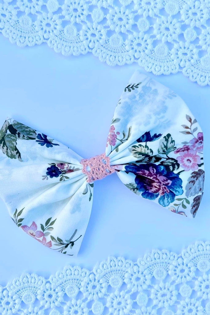 Large Pinch Bow Clip w Lace Contrast | Liberty of London Fabric | From London With Love Collection | Sussex A