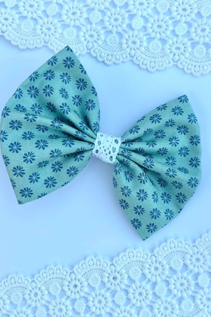 Large Pinch Bow Clip w Lace Contrast | Liberty of London Lasenby Fabric | English Garden Collection