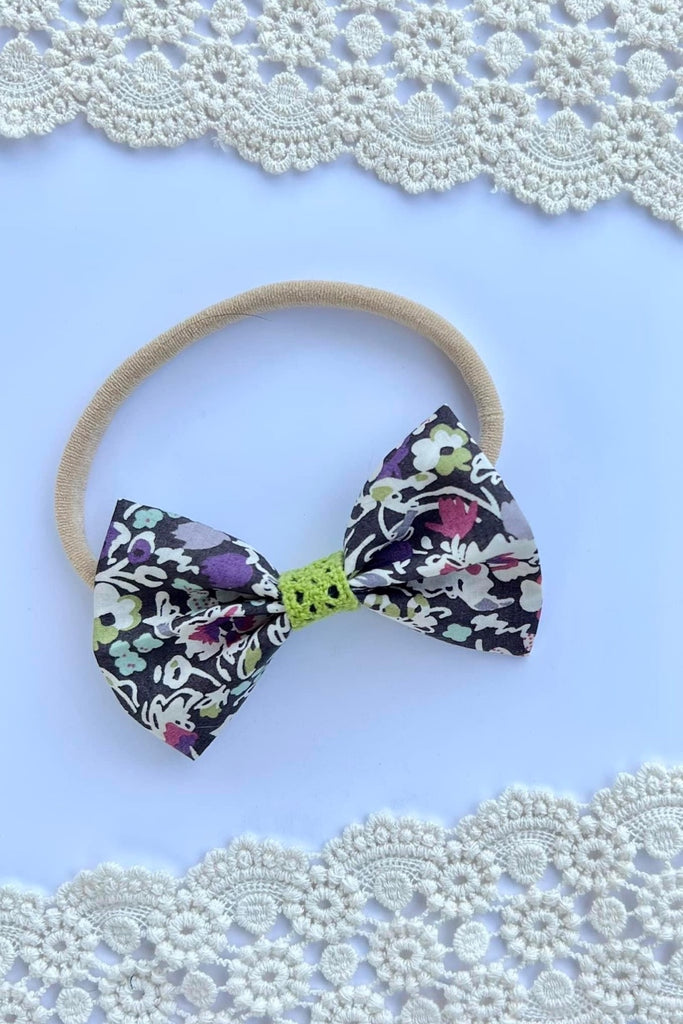 Small Bow Headband w Lace Contrast | Liberty of London Tana Lawn Fabric
