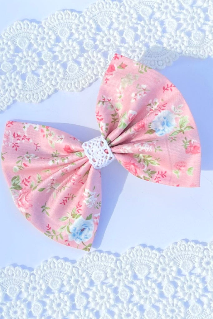 Large Bow Clip w Lace Contrast | Nicki Pink