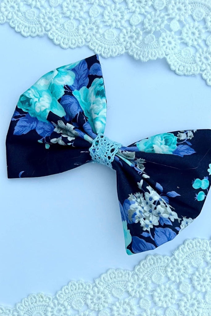 Large Pinch Bow Clip w Lace Contrast | Eliza