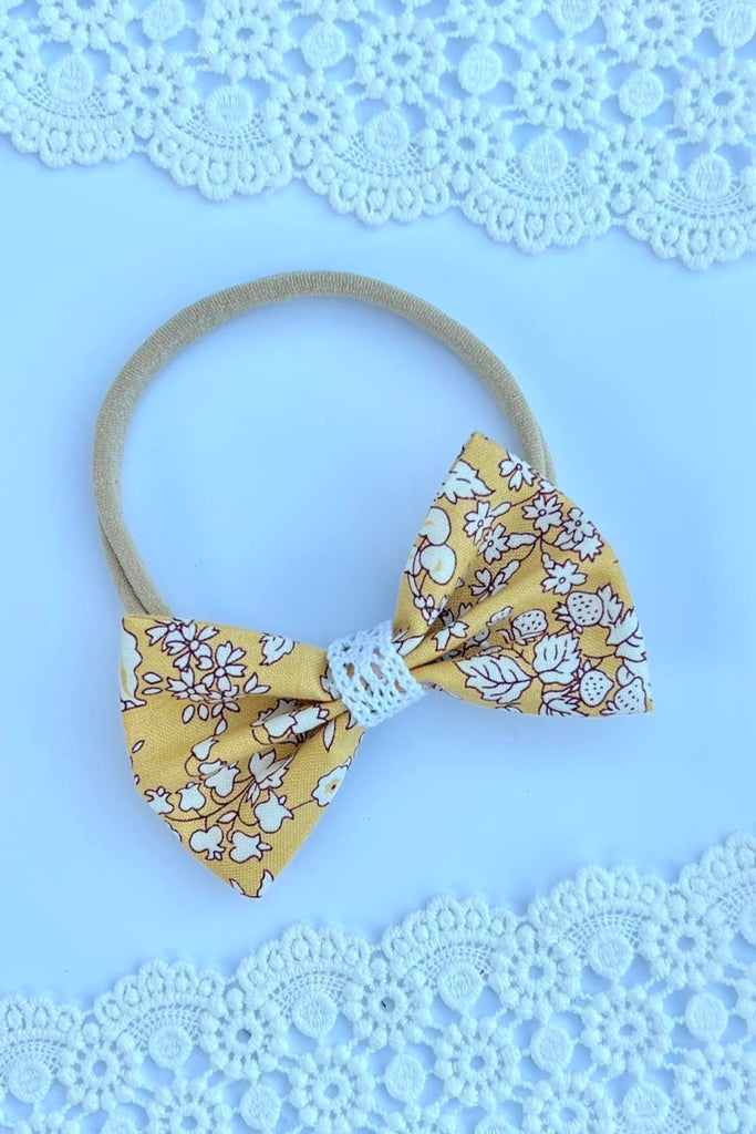 Small Bow Headband w Lace Contrast | Liberty of London Fabric | English Garden Collection