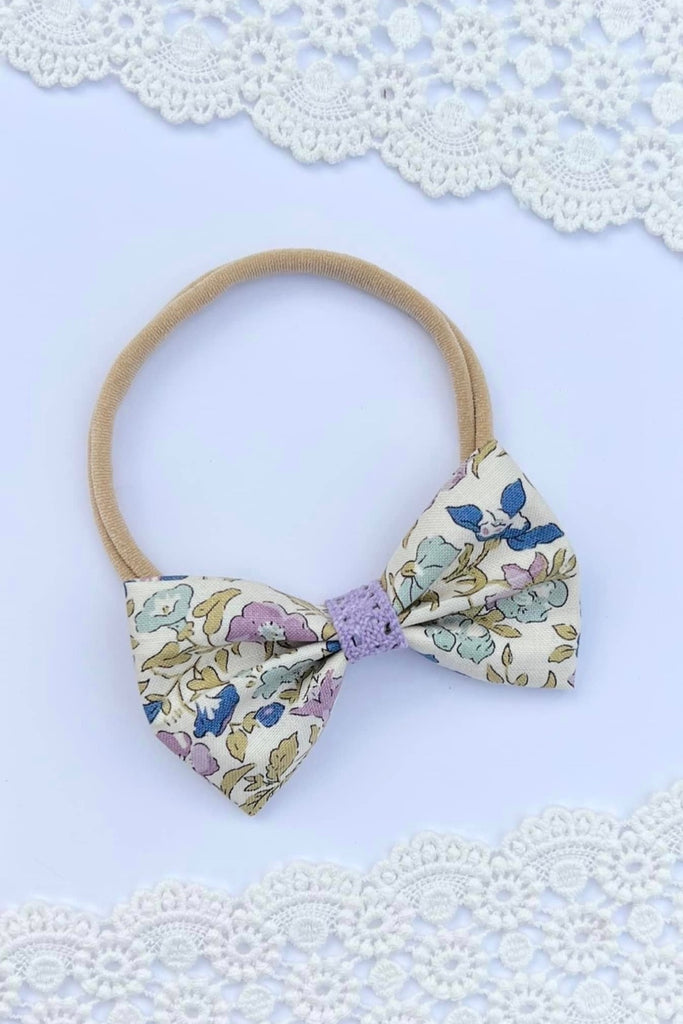 Small Bow Headband w Lace Contrast | Liberty of London Lasenby Fabric | English Garden ~ Mamie