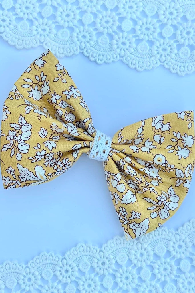 Large Pinch Bow Clip w Lace Contrast | Liberty of London Lasenby Fabric | English Garden Collection
