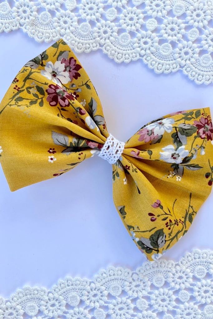 Large Bow Clip w Lace Contrast | Muireann Mustard