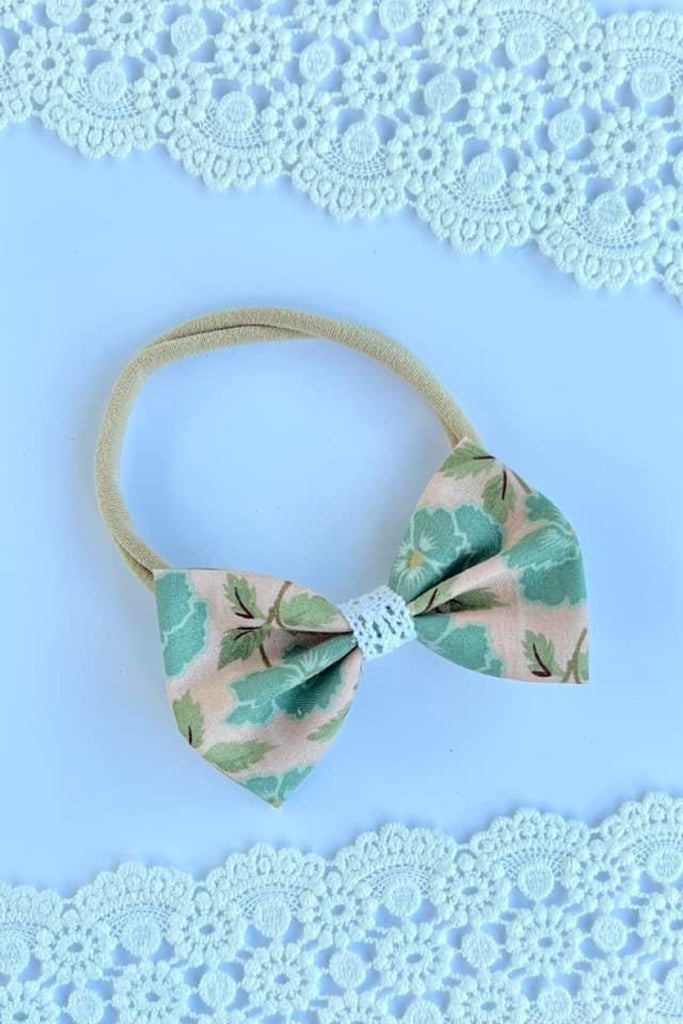 Small Bow Headband w Lace Contrast | Vintage Designer Fabric