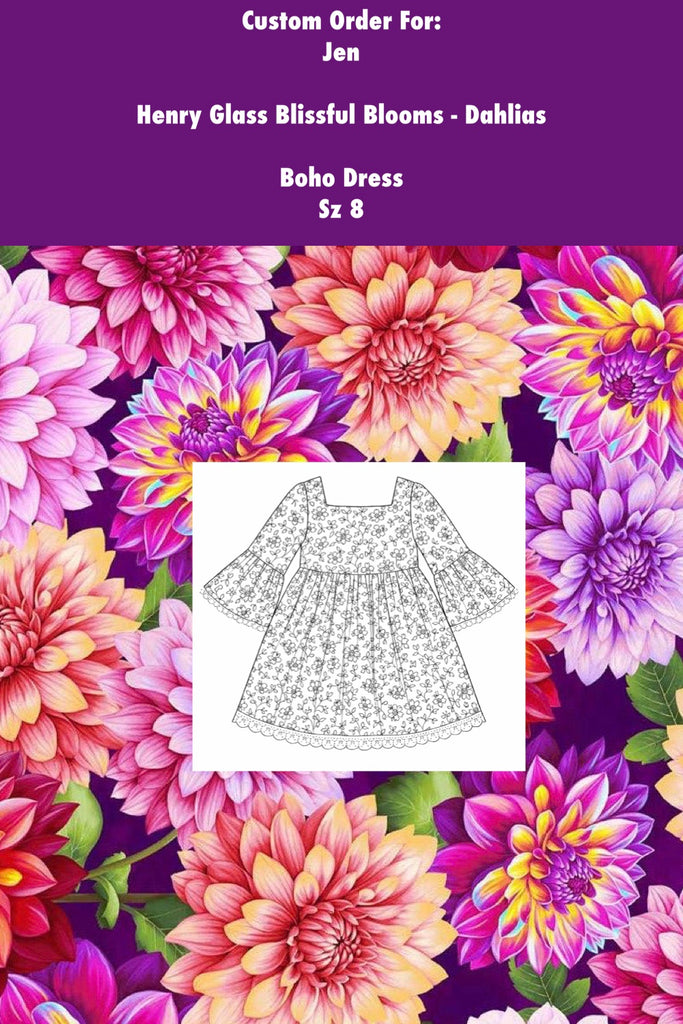 For Jen | Boho Dress ~ Sz 8 | Henry Glass Blissful Blooms ~ Dahlias