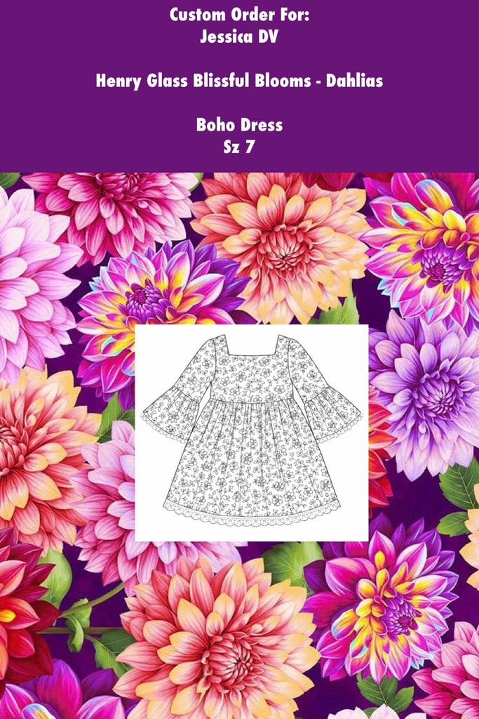 For Jessica DV | Boho Dress ~ Sz 7 | Henry Glass Blissful Blooms ~ Dahlias