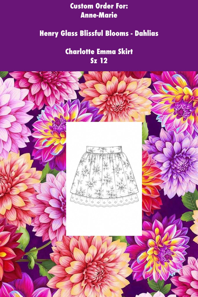 For Anne-Marie | Charlotte Emma Skirt ~ Sz 12 | Henry Glass Blissful Blooms - Dahlias